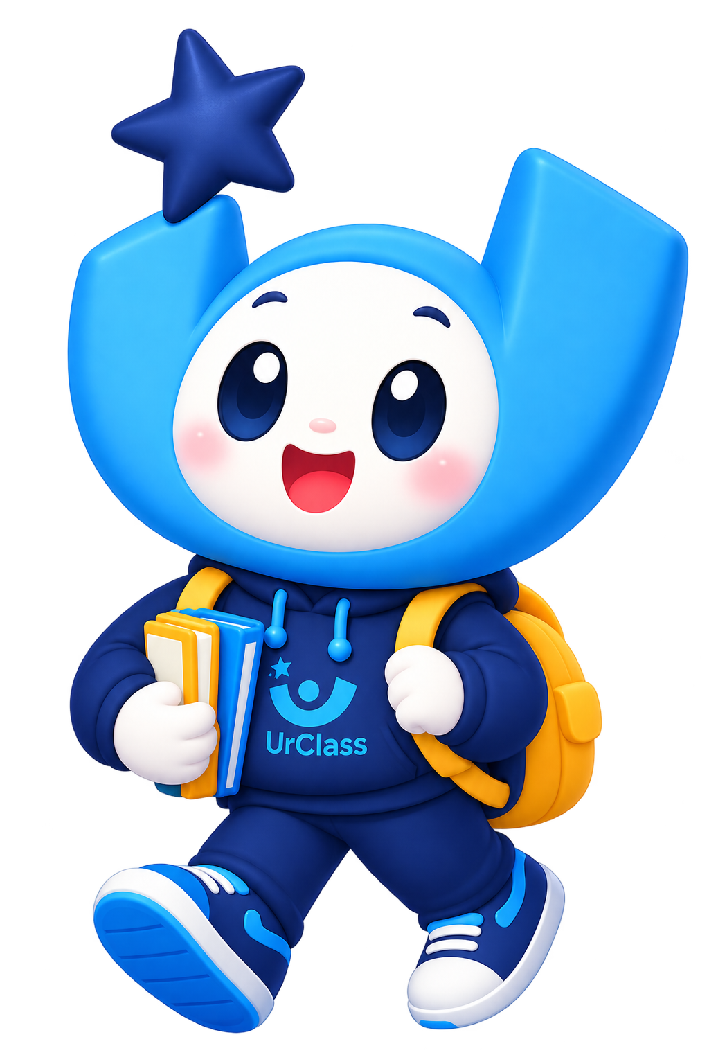 Maskot UrClass membaca buku persiapan UTBK